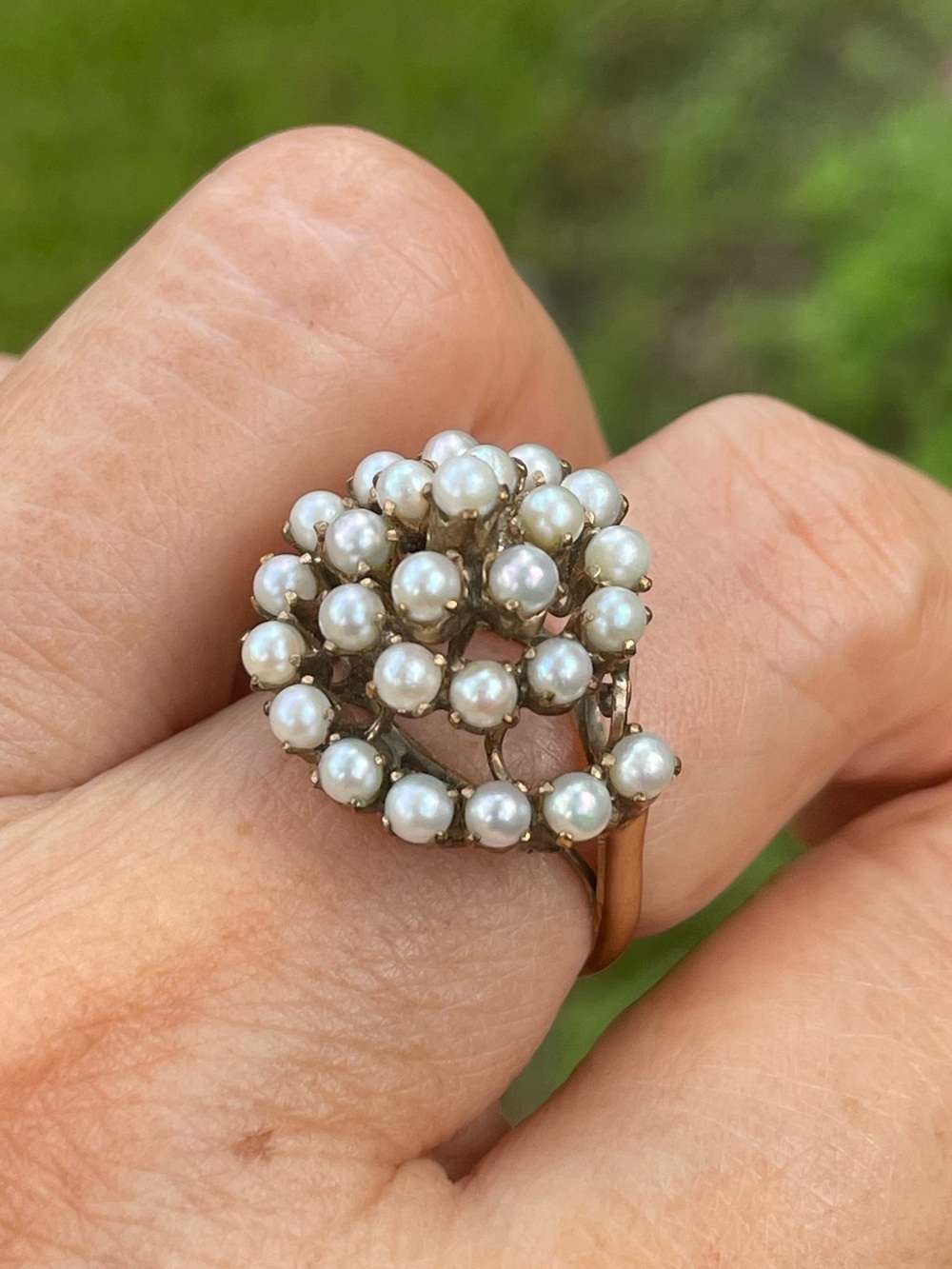 Antique Victorian 10k Seed Pearl Spiral Tier Ring
